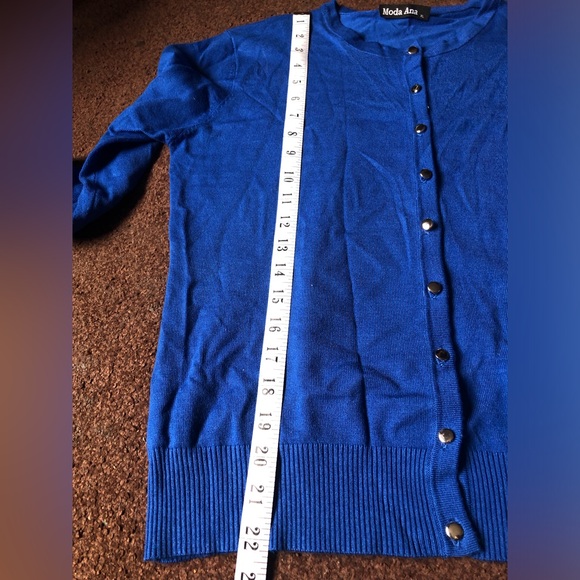 Blue Ribbed Long Sleeve Cardigan - Picture 7 of 8
